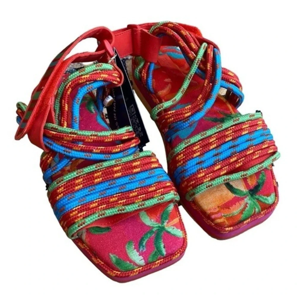 Farm Rio Ipanema Tropical Platform Sandal Vibrant Multicolor Beach Boho Size 8‎